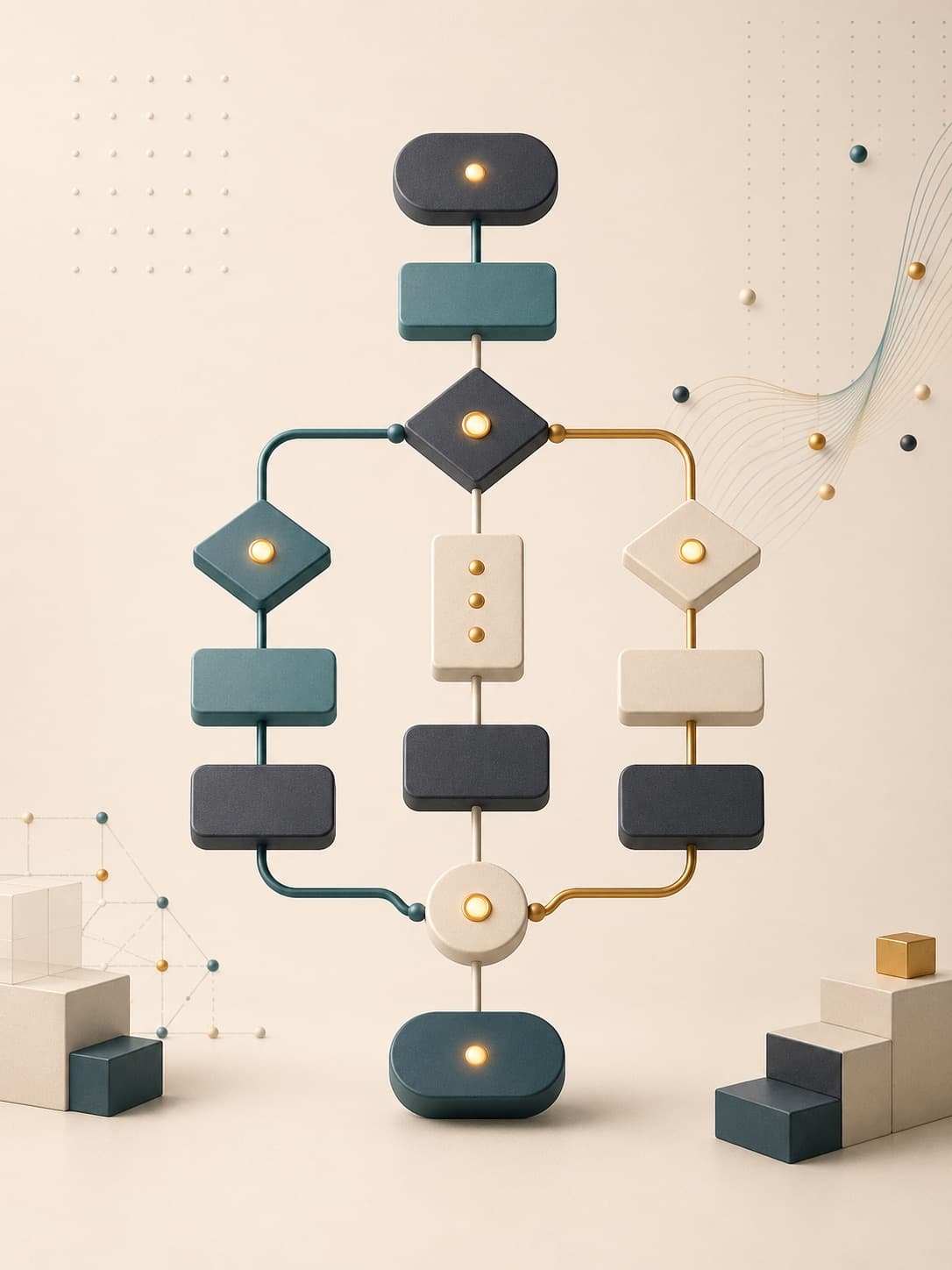 Illustration eines algorithmischen Ablaufs mit verbundenen Entscheidungsstrukturen