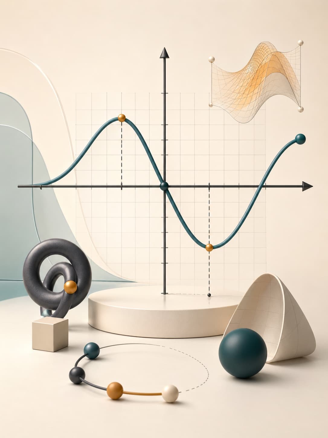 Illustration einer Funktionskurve in einer abstrahierten Lernszene